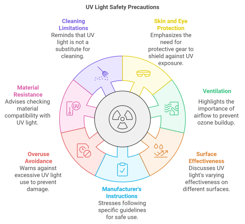 Safety Precautions and Considerations for Using UV Light in the kitchen to fight kitchen fungus